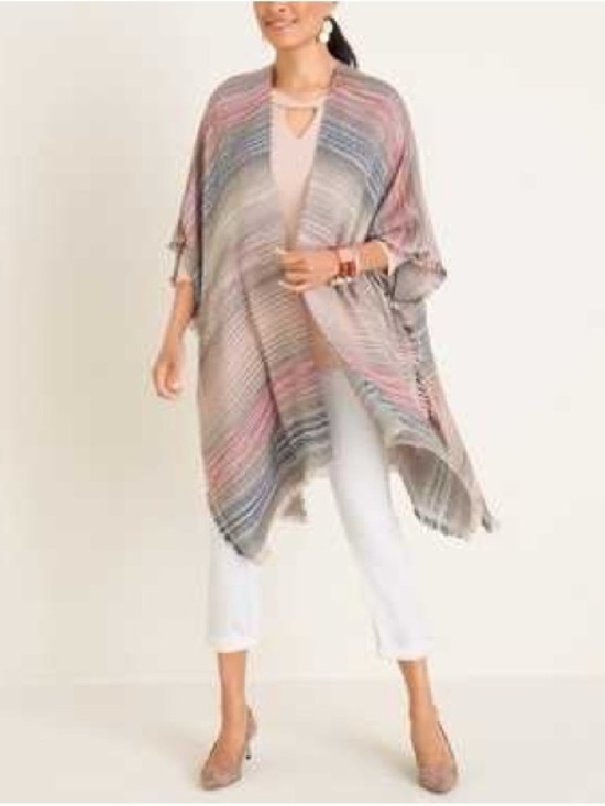 Chico's Sweaters - Chico's Multi-Color Metallic Striped Kimono Wrap Poncho One Size
